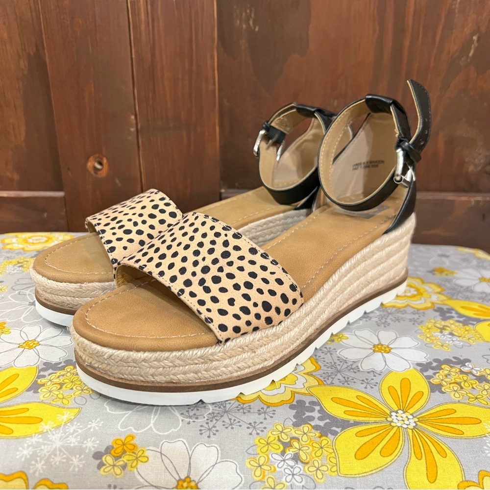 Dolce Vita Tan and Black Espadrille Wedges